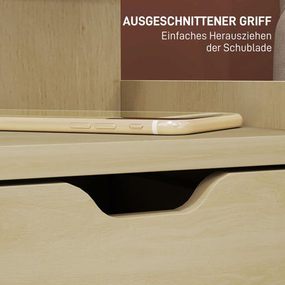 Nachtkastje – Bijzettafel – Nachtkast – Bijzettafeltje – Bedtafeltje – Natuurlijk Hout – Compact 40x30x60 cm – 2 Lades & Open Vak