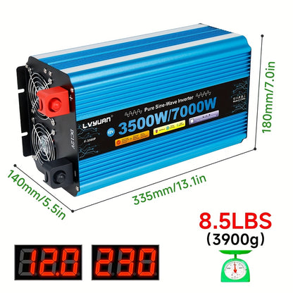 Omvormer – Spanningsomvormer – Inverter – Stroomomzetter – Converter – 12V/24V Naar 230V EU Stopcontact – Pure Sinusgolf – 3500W Continu Vermogen