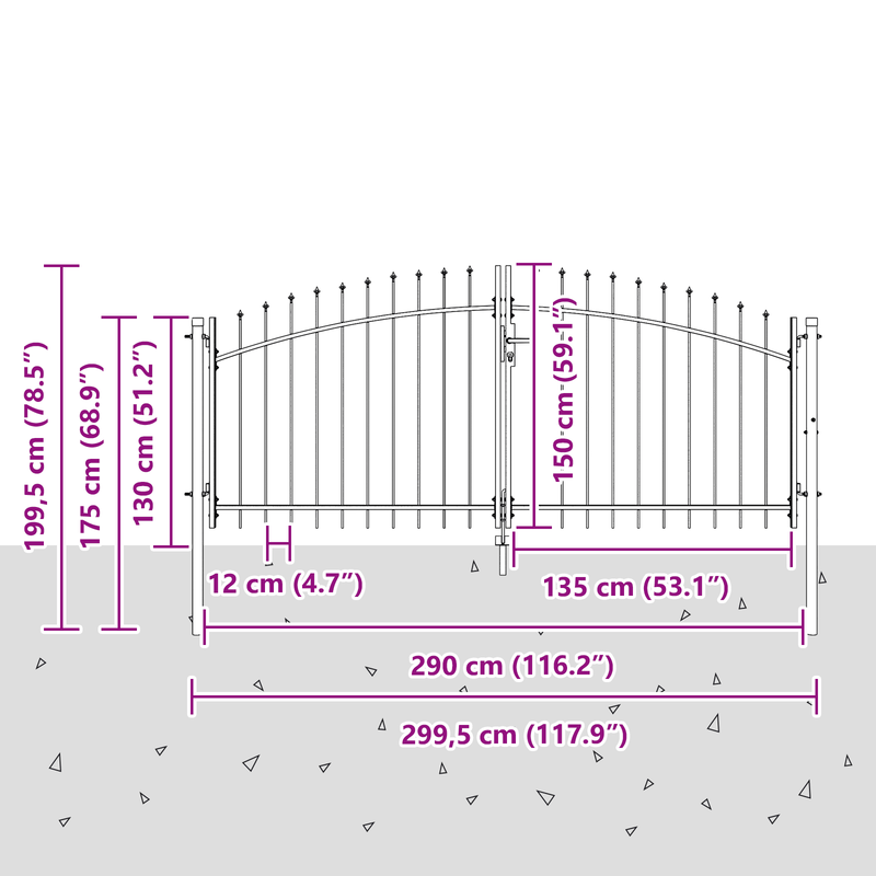 Tuinpoort – Tuindeur – Schuttingdeur – Poorthek – Hekpoort – Dubbele vleugel – Staal – Roestbestendig – 150x300 cm – Grijs