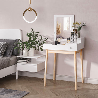 Kaptafel – Make-up Tafel – Vanity – Secretaire – Dressing Table – Scandinavisch Design – Vouwbare Spiegel – Ruime Opbergruimte – Wit MDF – Compact 60x50x86 cm