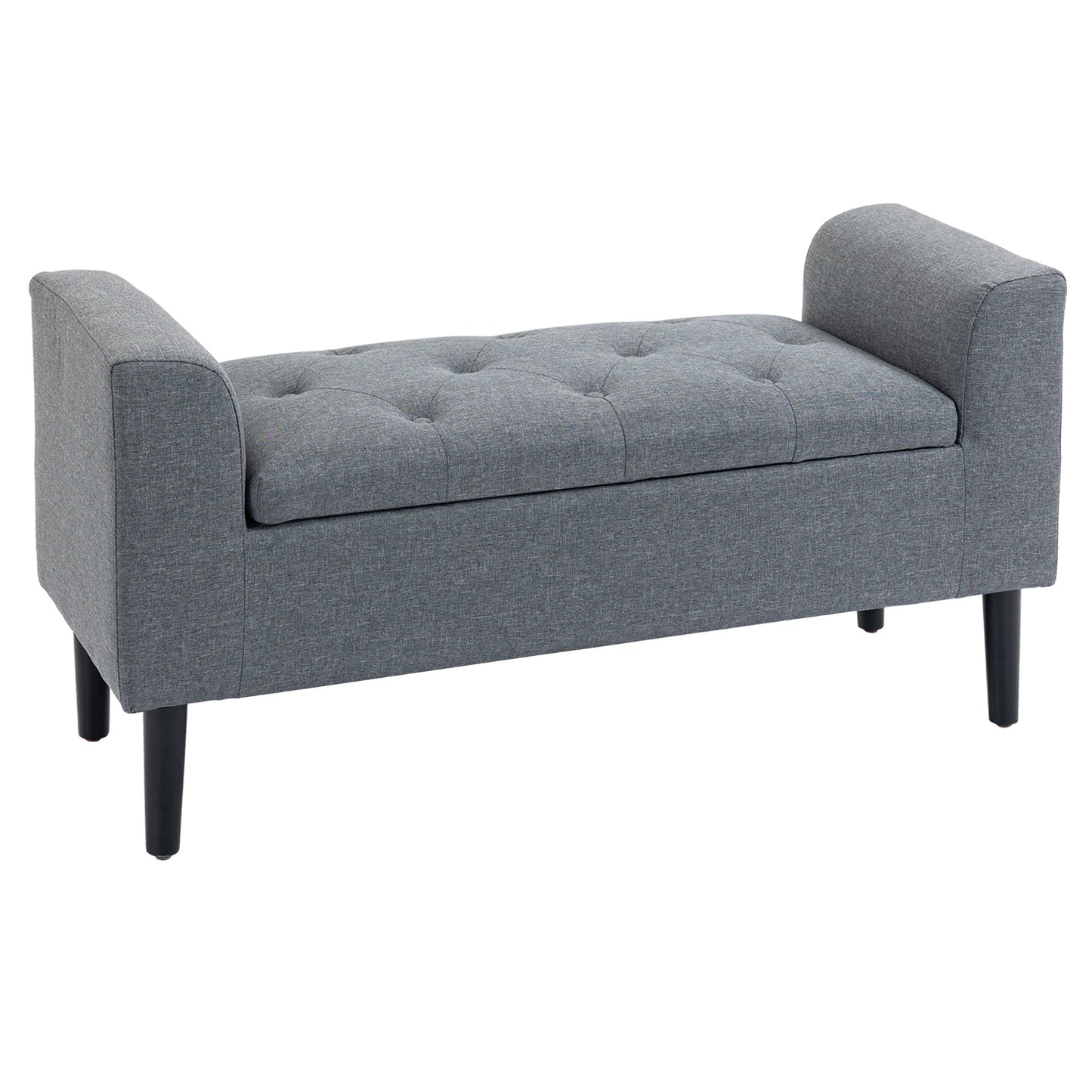 Opbergbank – Zitbank – Halbank – Opbergkist – Bankje – Linnen Look Polyester – Houten Poten – Draagvermogen 130 kg – Lichtgrijs – 116x44x58 cm
