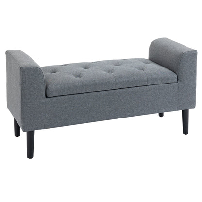 Opbergbank – Zitbank – Halbank – Opbergkist – Bankje – Linnen Look Polyester – Houten Poten – Draagvermogen 130 kg – Lichtgrijs – 116x44x58 cm
