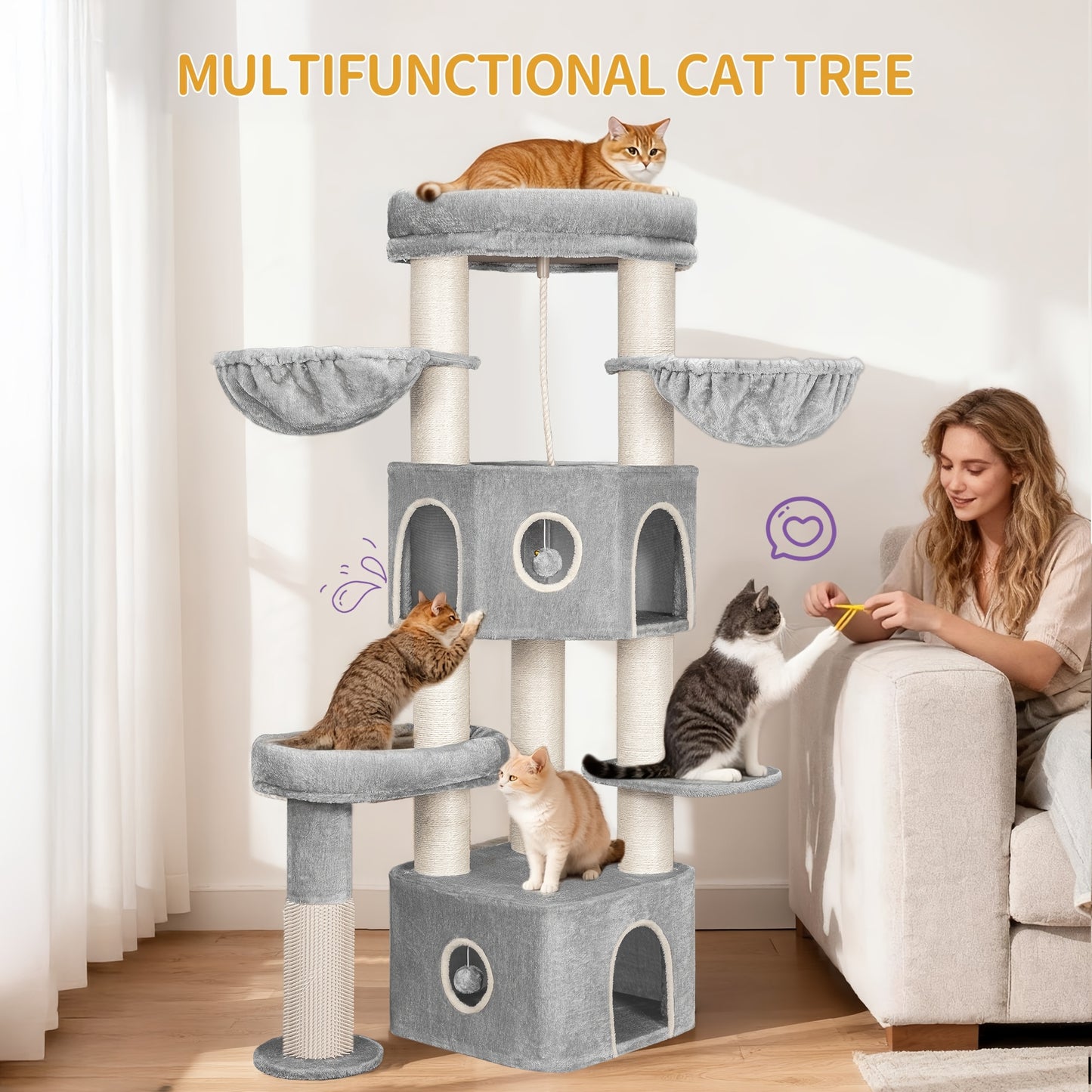 Krabpaal – Kattenboom – Kattenmeubel – Kattentoren – Krabton – 163 cm Hoog – Extra Stevige Sisal Palen voor Grote Katten