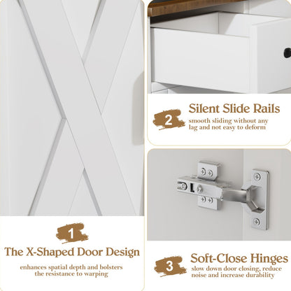 Dressoir – Sideboard – Opbergkast – Wandmeubel – Wit Zwart – 3 Laden en 3 Deuren – Verstelbare Planken – Anti-Kantelbeveiliging