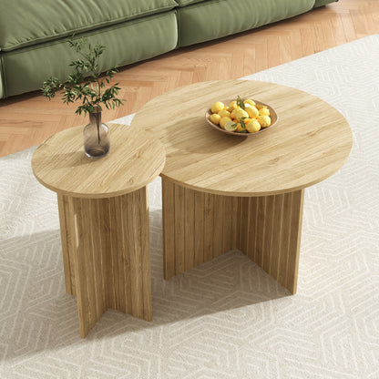 Nesting Salontafel Set – Salontafel – Bijzettafel – Woonkamer Tafel – Rond Tafel – Scandinavisch Design – Compact & Multifunctioneel – Hoogwaardig MDF Met Licht Houtafwerking