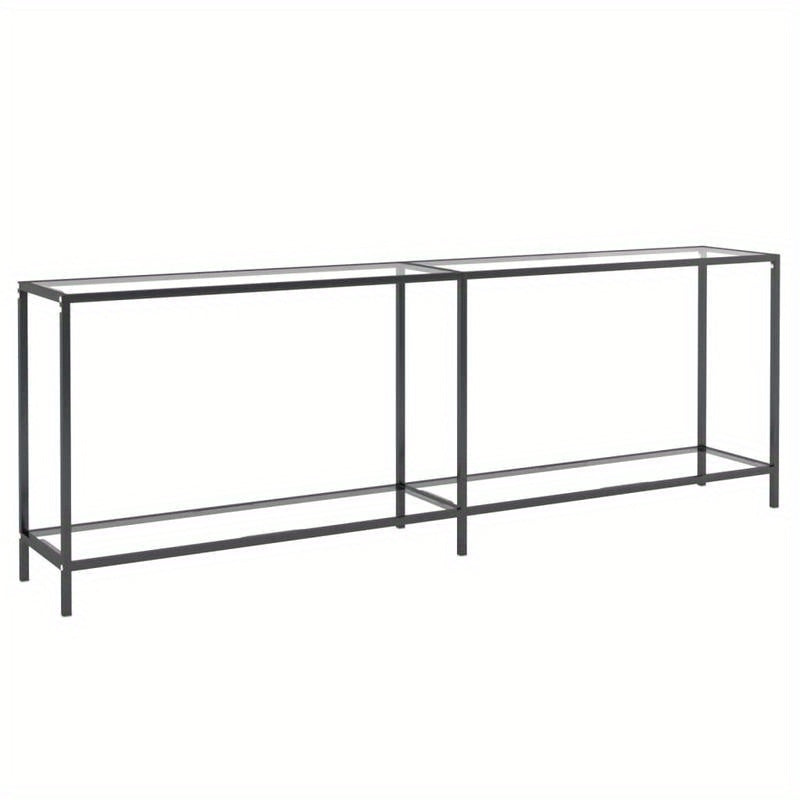 Elegant Transparent Tempered Glass Wall Table, 219.71cm x 34.8cm x 75.18cm - Sleek Modern Design with X-Shaped Metal Frame, Spacious Display Shelf for Living Room, Bedroom, Office - Minimalist & Contemporary Style, Aesthetic