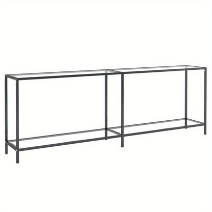 Elegant Transparent Tempered Glass Wall Table, 219.71cm x 34.8cm x 75.18cm - Sleek Modern Design with X-Shaped Metal Frame, Spacious Display Shelf for Living Room, Bedroom, Office - Minimalist & Contemporary Style, Aesthetic