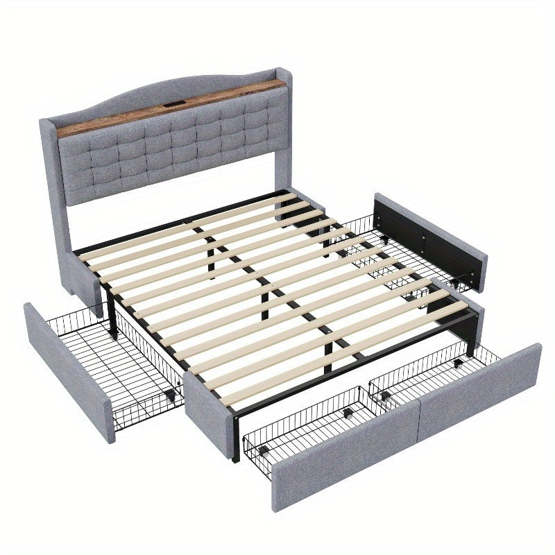 Bedframe – Bed – Bedombouw – Bedstel – Bedbodem – 140x200 cm – Duurzame Niet-Houten Constructie – Gestoffeerd Grijs Linnen