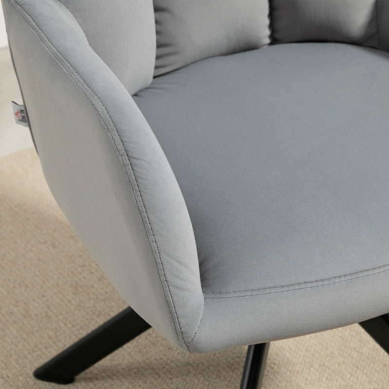 Draaifauteuil – Lounge Stoel – Rotatiefauteuil – Relaxstoel – Fauteuil Met Fluweel Bekleding – Grijs – 360° Draaibaar – Met Metalen Poten