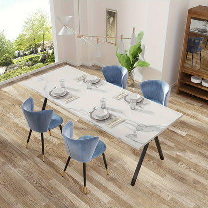 Set van 2 Ergonomische Fluwelen Eetkamerstoelen – Blauwe Stoelen met Zachte Bekleding en Metalen Poten – Grote Rugleuning, Elegant Ontwerp, Geen Montage Nodig – Perfect voor Thuis of Restaurant