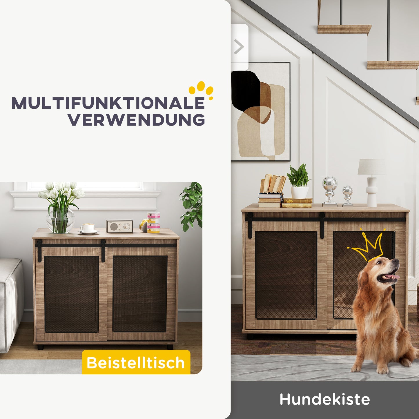 Hondenbench – Hondenhok – Dierenkooi – Hondenkooi – Reisbench – Duurzaam Spaanplaat – Schuifdeuren Met Slot – 98x60x78 cm – Lichtbruin