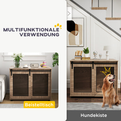Hondenbench – Hondenhok – Dierenkooi – Hondenkooi – Reisbench – Duurzaam Spaanplaat – Schuifdeuren Met Slot – 98x60x78 cm – Lichtbruin