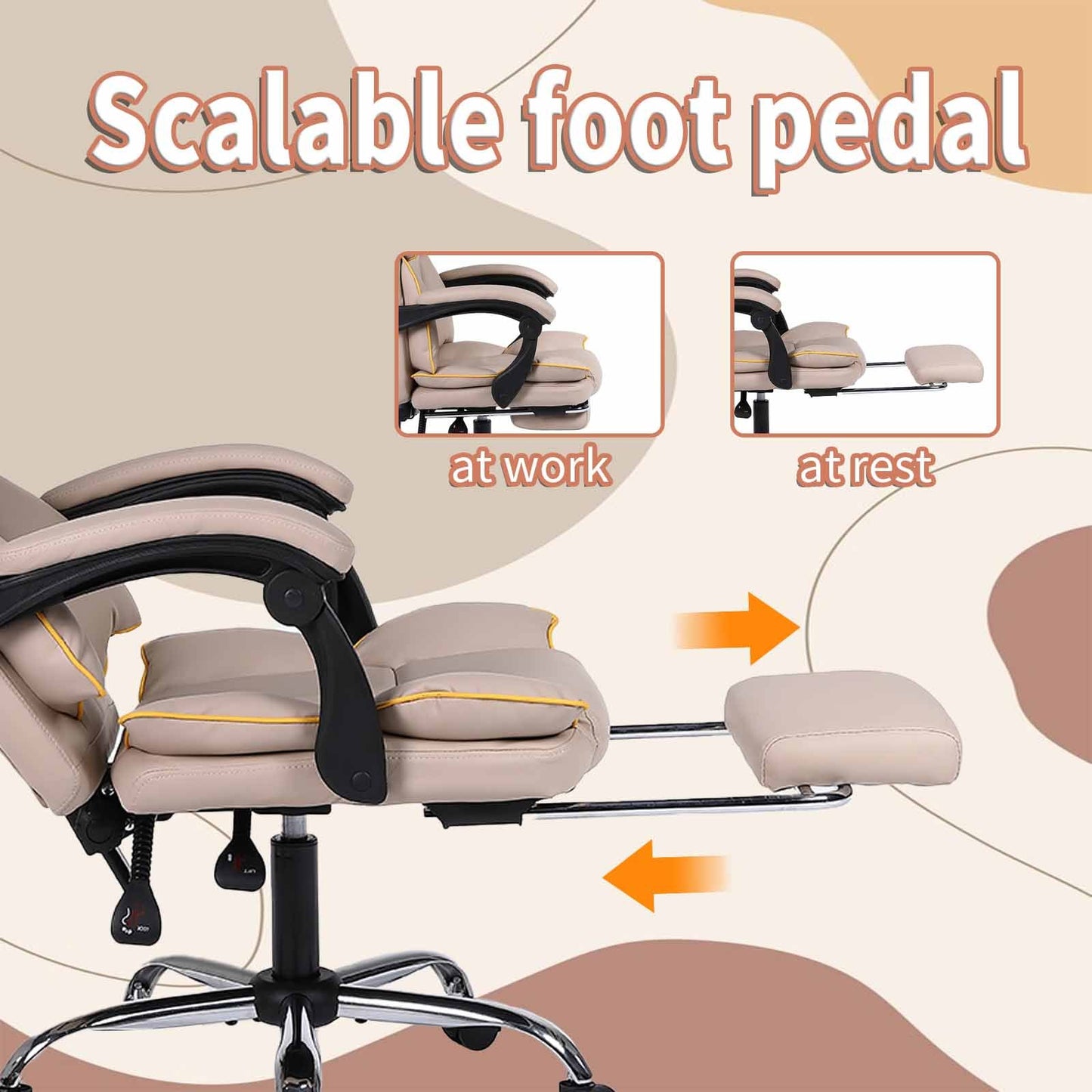 Gamingstoel – Bureaustoel – Game Chair – Werkstoel – Stoel Beige met Gouden Accenten – Ergonomisch Ontwerp – Verstelbare Hoogte
