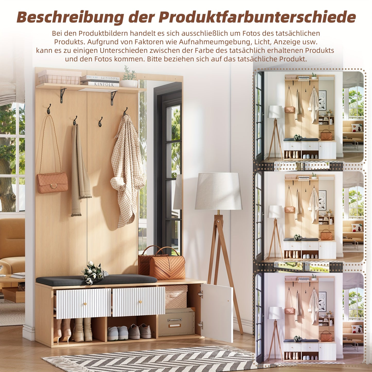 Kledingkast – Garderobekast – Opbergkast – Schoenenkast – Spiegelkast – Multifunctioneel ontwerp – Ruimtelijk en Modern – 120x40x200 cm – Houtkleur wit details