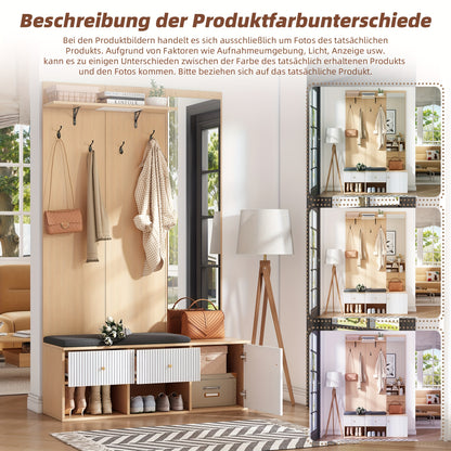 Kledingkast – Garderobekast – Opbergkast – Schoenenkast – Spiegelkast – Multifunctioneel ontwerp – Ruimtelijk en Modern – 120x40x200 cm – Houtkleur wit details