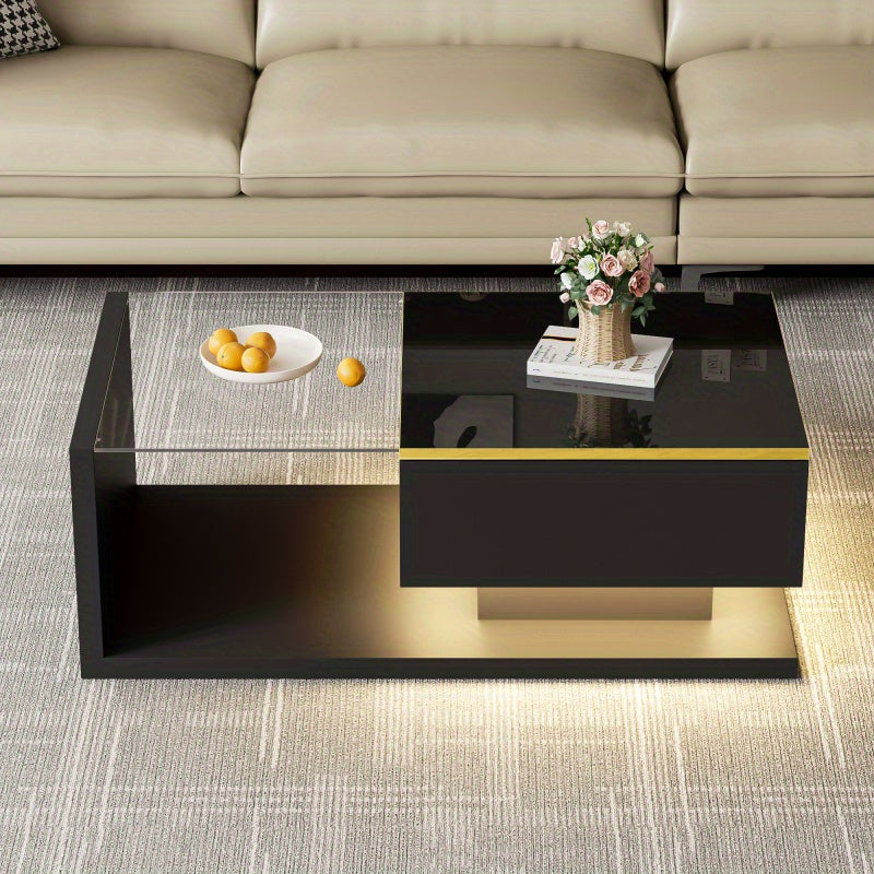 Salontafel – Koffietafel – Tafel – Woonkamertafel – Hoogglans Zwart – 90 x 50 cm – Stevig Spaanplaatmateriaal