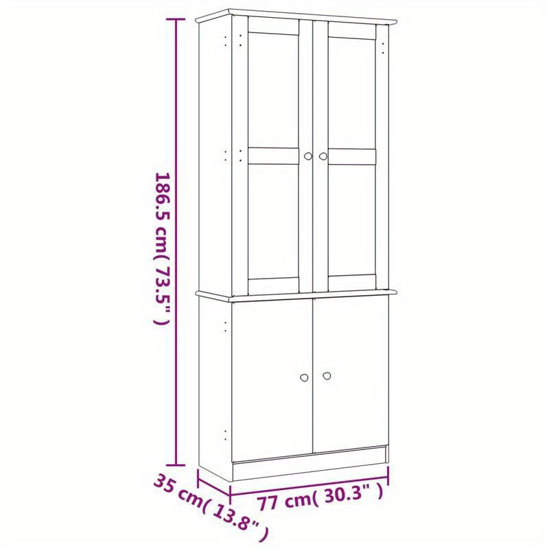 Vitrinekast – Vitrinekastje – Glaskast – Displaykast – Toonbankkast – Massief Dennenhout – Warme Bruine Kleur – 186,5x77x35 cm Compact Ontwerp