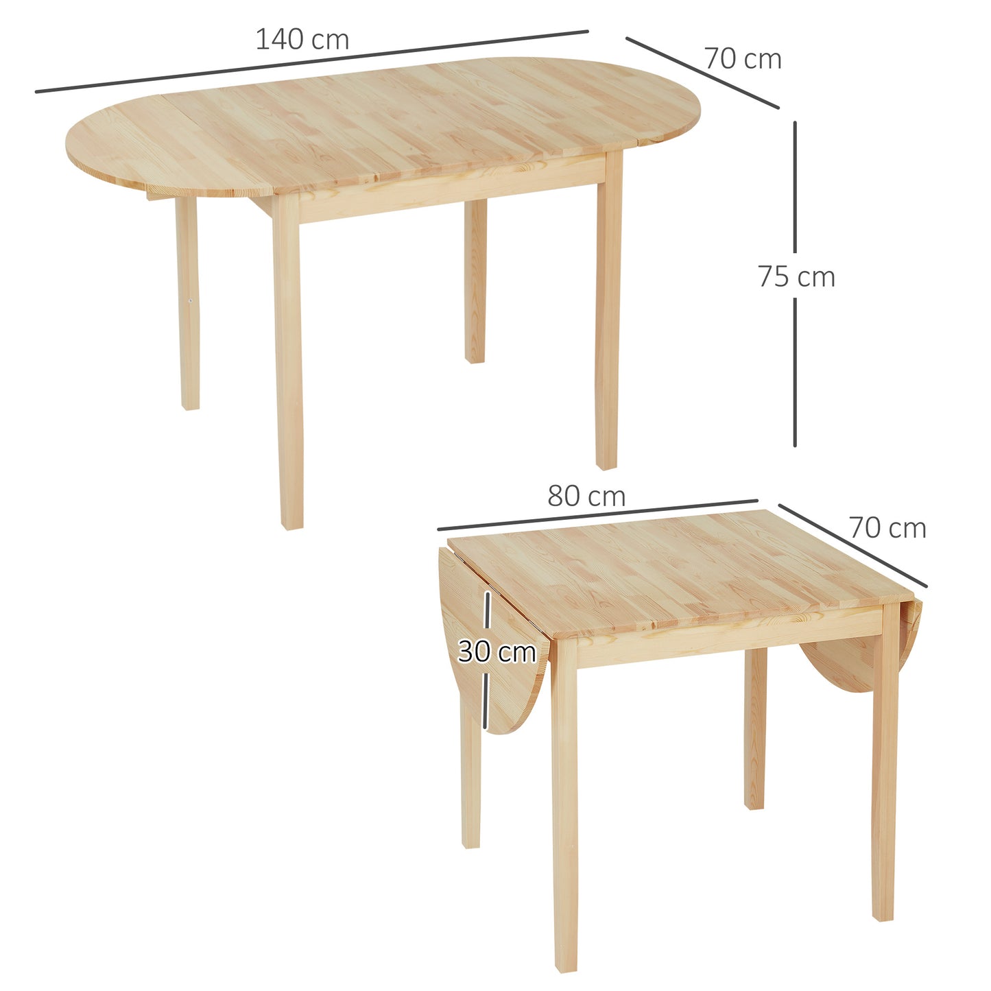Eettafel – Klaptafel – Uitklapbare Tafel – Keukentafel – Inklapbare Eettafel – Massief Dennenhout – Ruimtebesparend 140x70x75 cm
