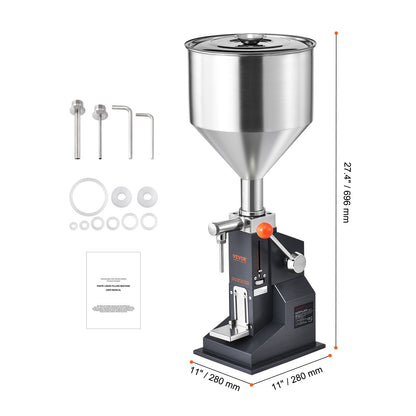 Vulmachine – Flessenvuller – Handmatige Vloeistofvuller – Pasta Vulmachine – Doseermachine – RVS 304 Roestvrij Staal – Instelbare Vulhoeveelheid 5-100 ml