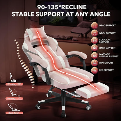 Gamingstoel – Gamenstoel – Bureaustoel – Speelstoel – Ergonomische Fauteuil – Verstelbare Hoogte – Massagefunctie Rugsteun – Voetsteun – Draagvermogen 136 kg – PU Leer