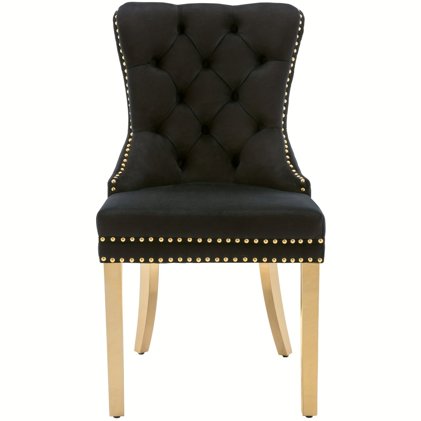 2pcs Elegant Dining Chairs with Golden-Tone Nailhead Trim & Golden-Plated Stainless Steel Legs - Upholstered Backrest, Round Pulls, Classic Modern Design