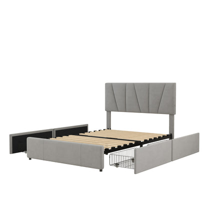 Double/Full Size Upholstered Platform Bed Frame with 4-Side Storage Drawers & Adjustable Headboard - Low-Profile Modern Bed, / Fabric, Metal/MDF Frame, No Box Spring Needed, Fits Twin to King Mattresses (Assembly Required)