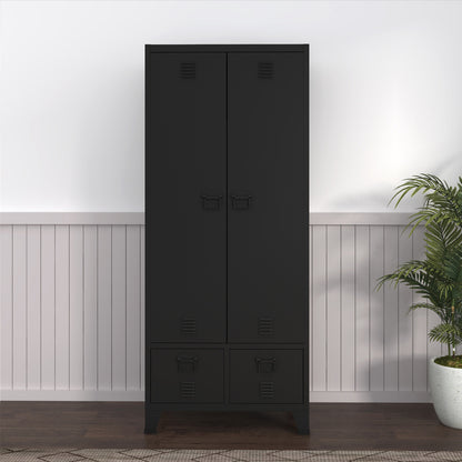 Stalen Kledingkast – Garderobekast – Opbergkast – Kledingrek – Kledingstation – Industrieel Design – Ventilatie Deuren – 180 x 90 x 40 cm – Stevige Stalen Constructie