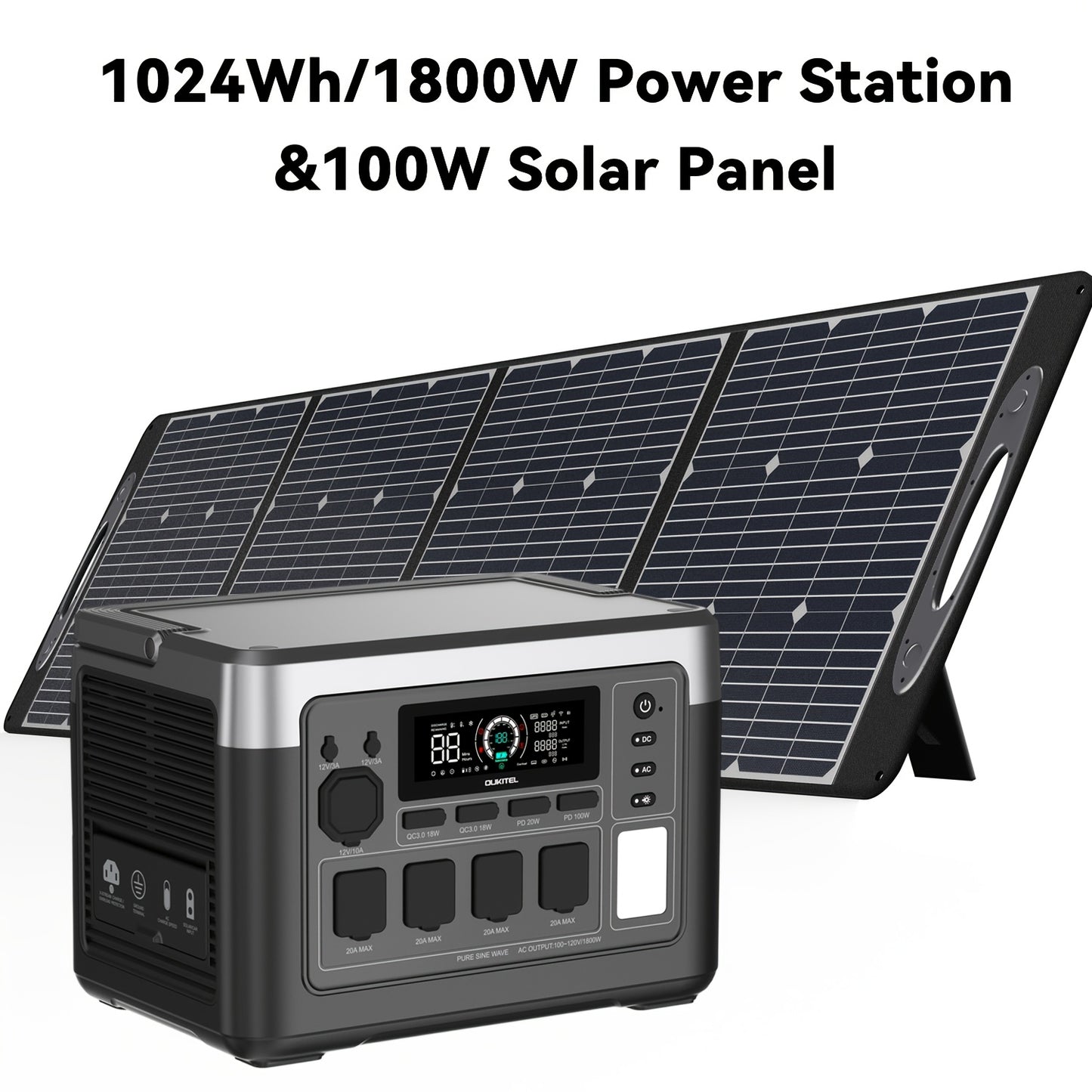 Zonnegenerator – Draagbare Stroomgenerator – Powerstation – Zonne-energiecentrale – Camping Generator – 1024Wh Capaciteit – 1800W Piekvermogen – Snelladen in 1 Uur – Inclusief 100W Zonnepaneel