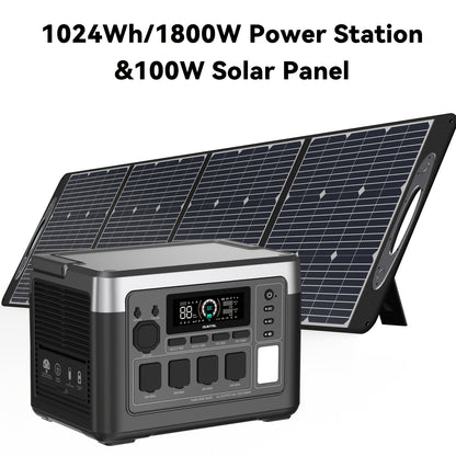 Zonnegenerator – Draagbare Stroomgenerator – Powerstation – Zonne-energiecentrale – Camping Generator – 1024Wh Capaciteit – 1800W Piekvermogen – Snelladen in 1 Uur – Inclusief 100W Zonnepaneel