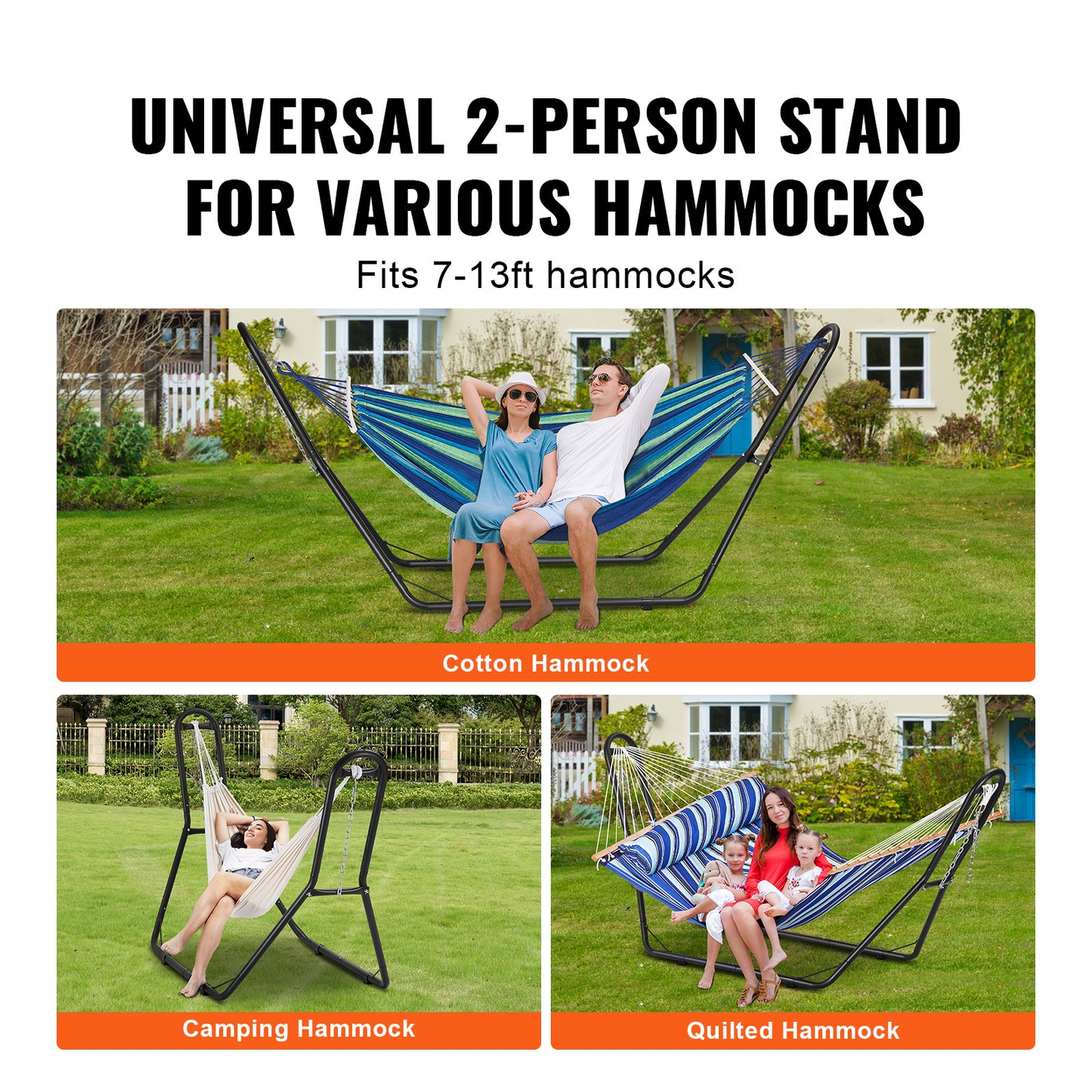 Hangmatstandaard – Hangmat Frame – Staander Voor Hangmat – Stevig Stalen Frame – 110 Inch Variant – Geschikt Voor 2,1-3,9 Meter Hangmatten – Max. Draagkracht 204 kg – Weerbestendig Poedercoating