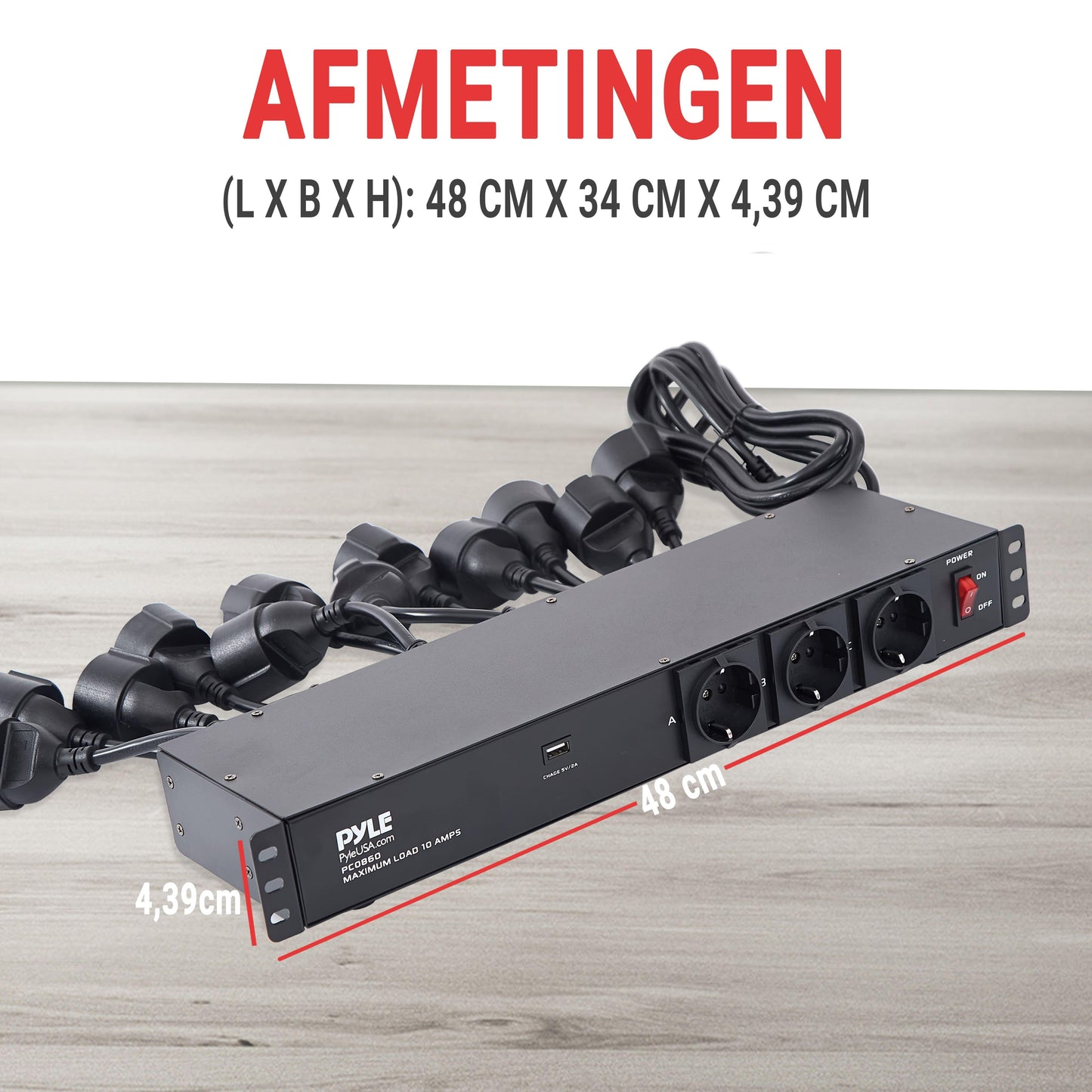 Stekkerdoos – Stroomverdeler – Aansluitunit – Stopcontacten – Multistekker – 16 Vaste Uitgangen – Ingebouwde USB 5V/2A – Overspanningsbeveiliging – 4,57m Kabel – 1U Rackmount