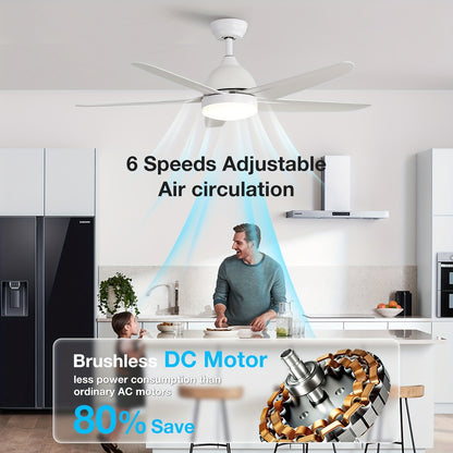 Plafondventilator – Ventilator – Plafondventilator Met Verlichting – Muurventilator – Koelventilator – Wit – 132 Cm Groot – Reversibele DC Motor – Instelbare LED Verlichting Met Afstandsbediening