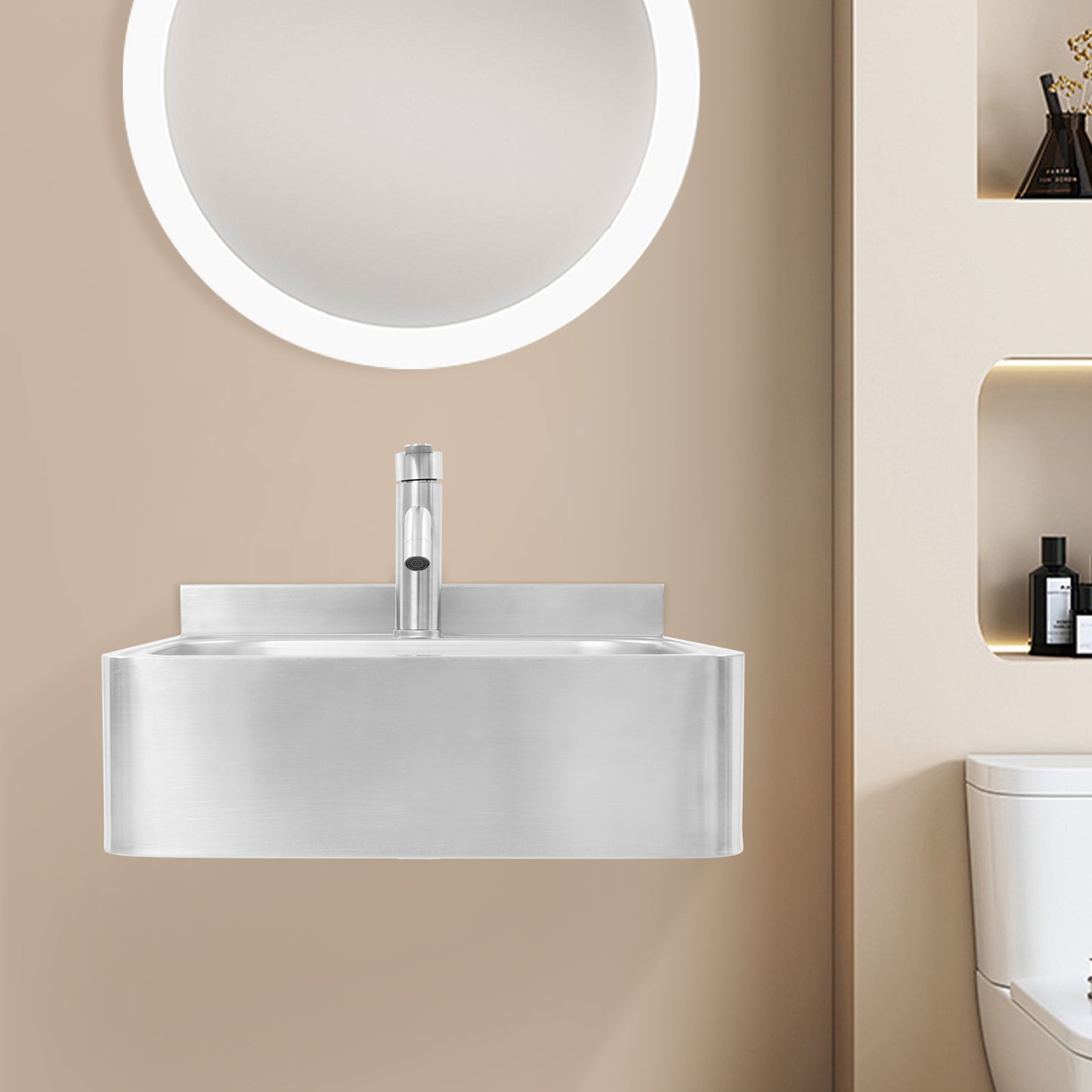 Heavy-Duty 304 Stainless Steel Wall-Mounted Sink with Faucet - Large Capacity Deep Basin (42.93x28.96x12.95cm), 180° Rotatable Hot/Cold Water Tap, Space-Saving Design for RV,, Bar, Boat - Commercial/Residential Use (Drainpip