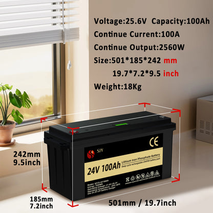 24V 100Ah LiFePO4 Accu – Lithium Batterij – Energieopslag – Off-Grid Accu – Campingaccu – 4000+ Cycli – Ingebouwd 100A BMS Met LCD-scherm