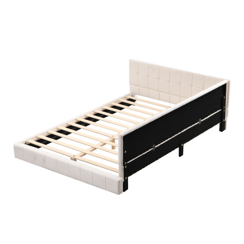 Upholstery bed sofa bed 140200 multifunction bed with slatted frame made of Light Beige -minded velvet stoff beige