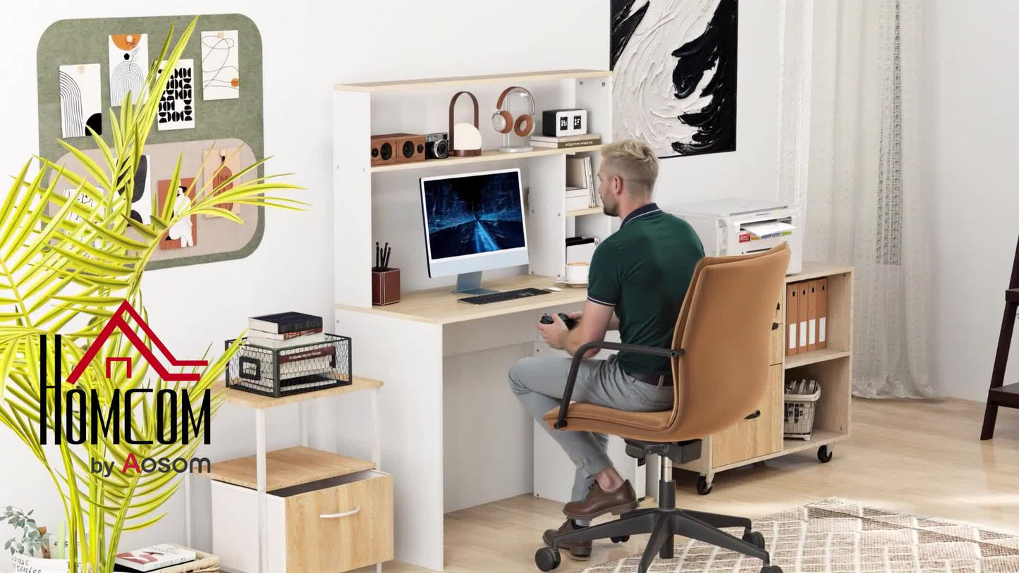 Bureau – Computertafel – Werkplekmeubel – Study Desk – Thuiswerkplek – Met Opbergruimte en CPU Houder – Grote Werkblad 113x45 cm – Eikenhoutkleur Melamine