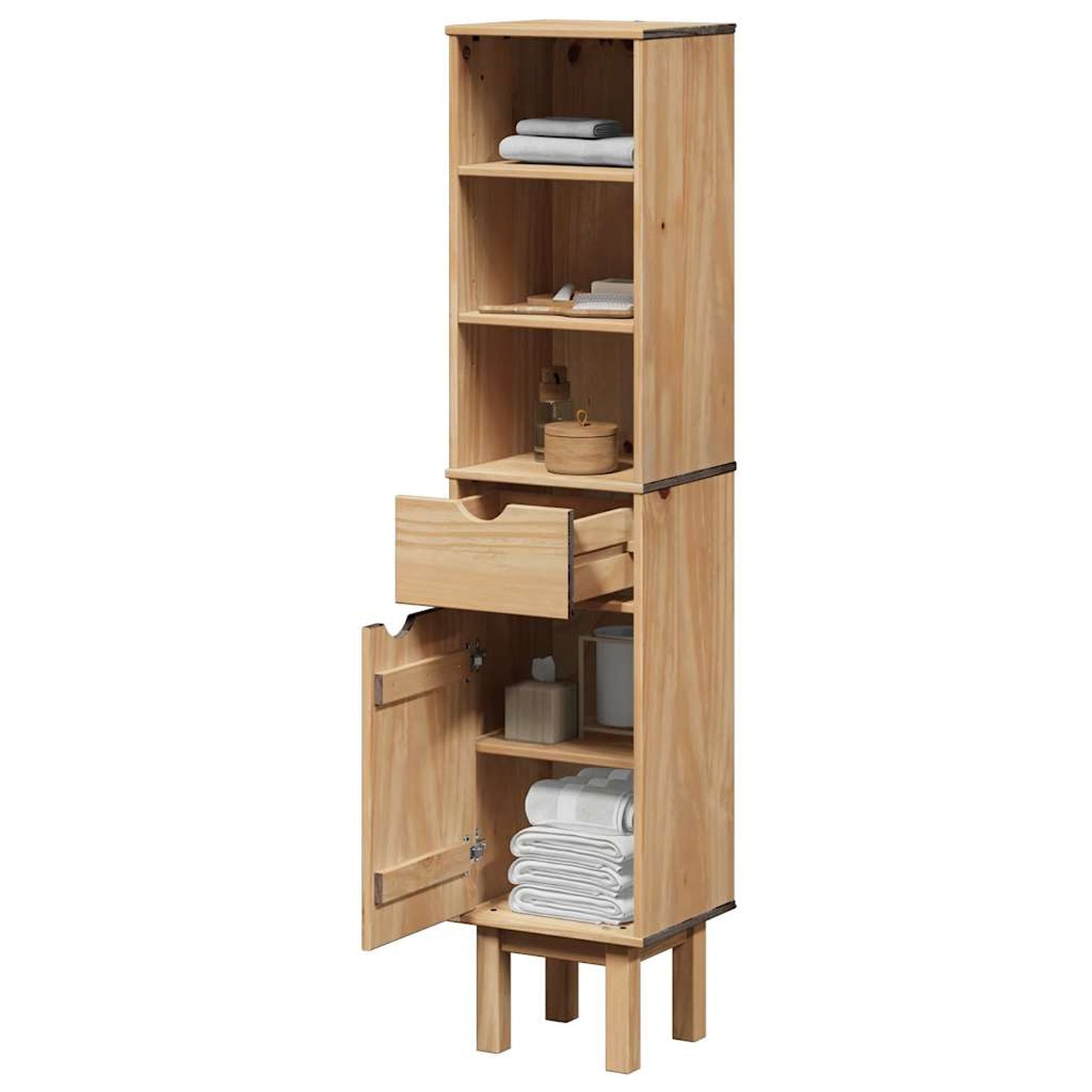 Badkamerkast – Kolomkast – Opbergkast – Wastafelonderkast – Badkamermeubel – Massief Dennehout – Compact 35x30x159 cm