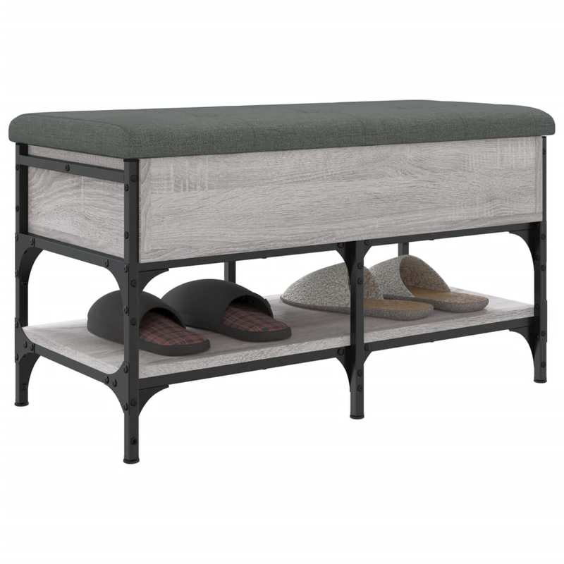 Modern Gray Sonoma Shoe Bench with Cushioned & Storage - Frame & Particleboard, Padded Entryway Bench with Shoe Rack, Space-Saving Freestanding Furniture (Under 68.58cm Height, <3.2 Cu Ft) for Hallway, Mudroom, Small
