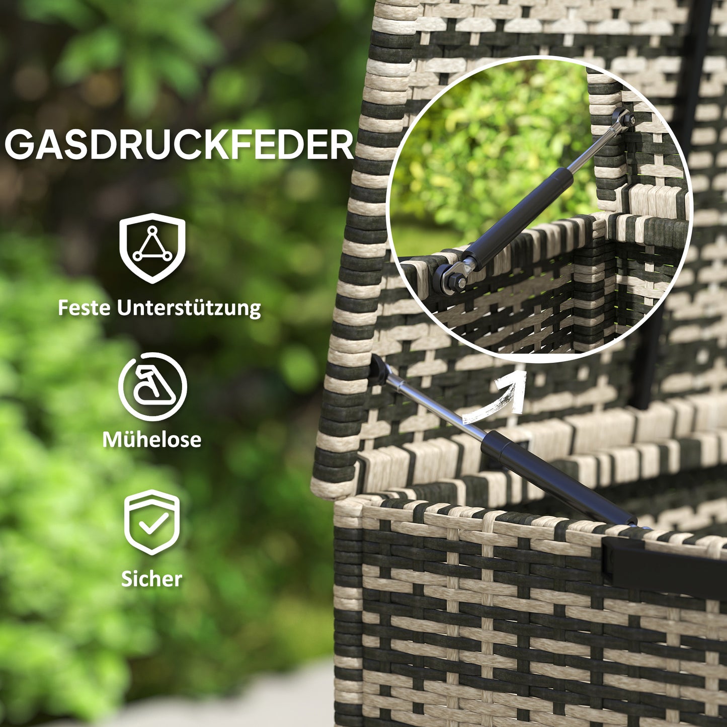 Opbergbox Tuinkist Tuinkist Opbergkist Kussenbox – 350 Liter – Weerbestendig Rattan-look – Met Handvatten en Veerdeksel – Mix Grijs