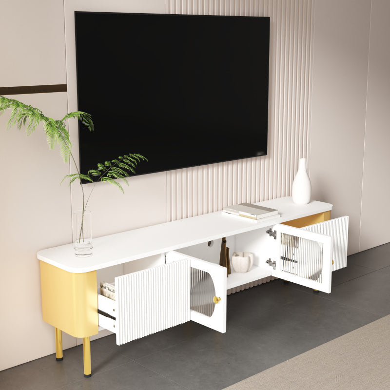 TV-meubel – Tv-kast – TV-dressoir – Mediameubel – Opbergmeubel – Wit MDF Met Gouden Details – Afgeronde Hoeken Voor Veiligheid