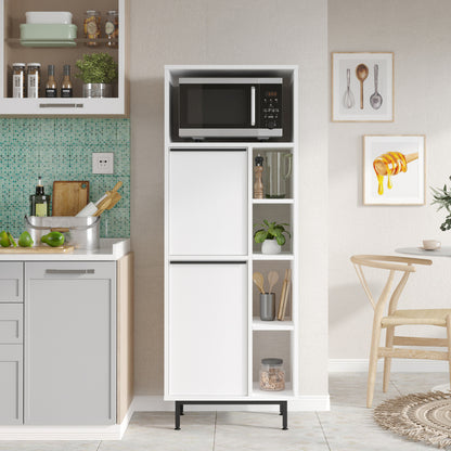 Keukenkast – Opbergkast – Dressoir – Kast – Meubel – Wit – 162x60x36 cm – Stevig Met Metalen Poten – Veel Opbergruimte Met 2 Deuren En Open Vakken