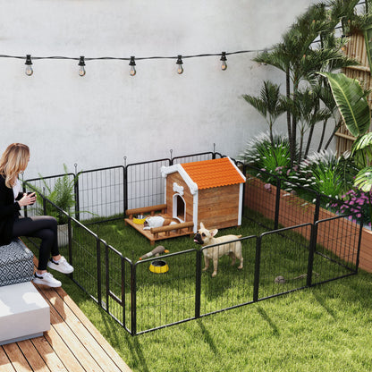 Dierenren – Hondenren – Puppyren – Kattenren – Buitenren – Zwart – Modulair 16 Panelen – Inklapbaar Met Dubbele Deuren – Stevig Met Grondpinnen 60 cm Hoog