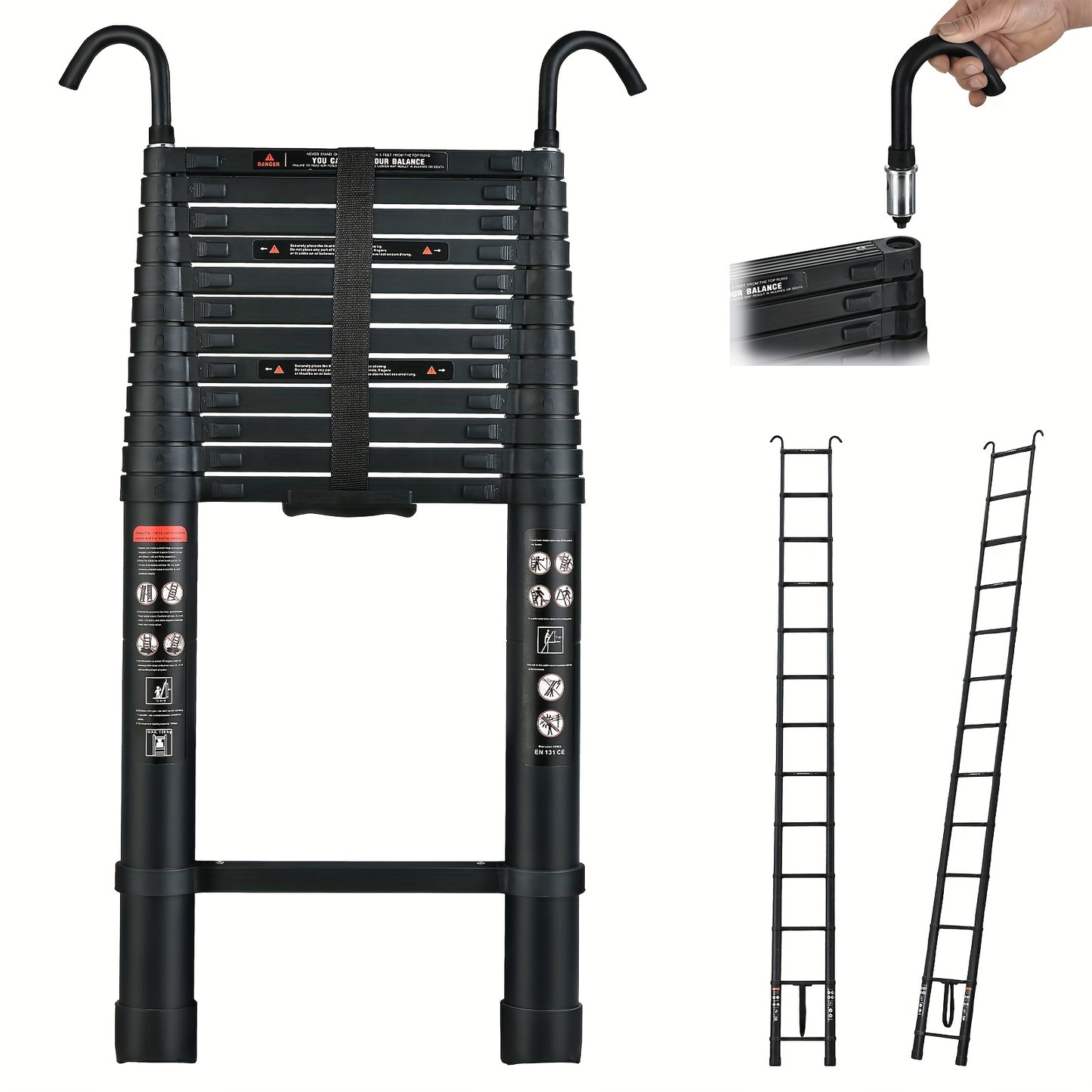 Uittrekbare Aluminium Ladder – Telescopische Ladder – Opvouwbare Ladder – Steiger – Klapplegger – 5 Meter Hoogte – Max. Draagvermogen 150 Kg