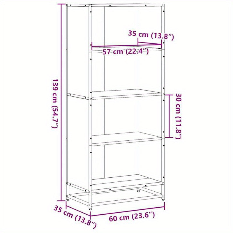 Bookshelf 60X35X139 Cm Made of Treated Wood in Brown Oak Color. Vertical Shelves, Sturdy And Durable, Attractive, Ample Storage Space, Smooth Surface, Moisture-Resistant, Warp-Resistant, And Split-Resistant, Suitable for Offi