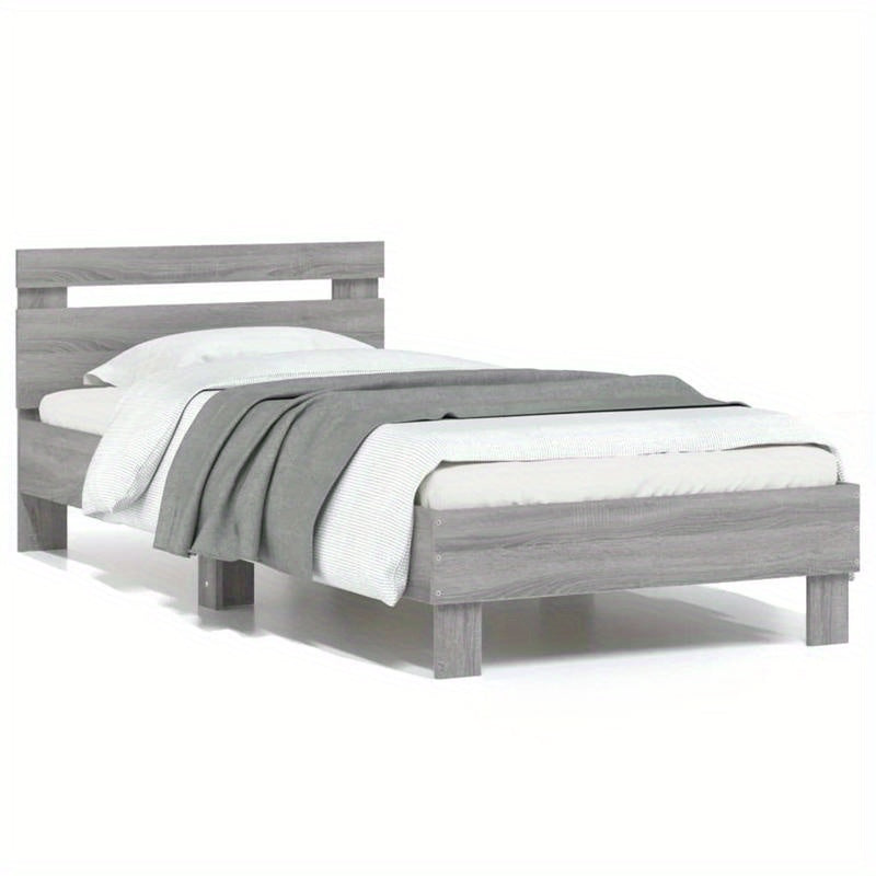 Modern Minimalist Bed Frame with Headboard - Heavy-Duty Hardwood Construction, Easy Assembly, Tool-Free Setup, Space-Saving Design - for Small to Large Bedrooms - Grigio Sonoma (90x200cm/35x79") - Neutral Modern Bedroom Furni