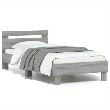 Modern Minimalist Bed Frame with Headboard - Heavy-Duty Hardwood Construction, Easy Assembly, Tool-Free Setup, Space-Saving Design - for Small to Large Bedrooms - Grigio Sonoma (90x200cm/35x79") - Neutral Modern Bedroom Furni