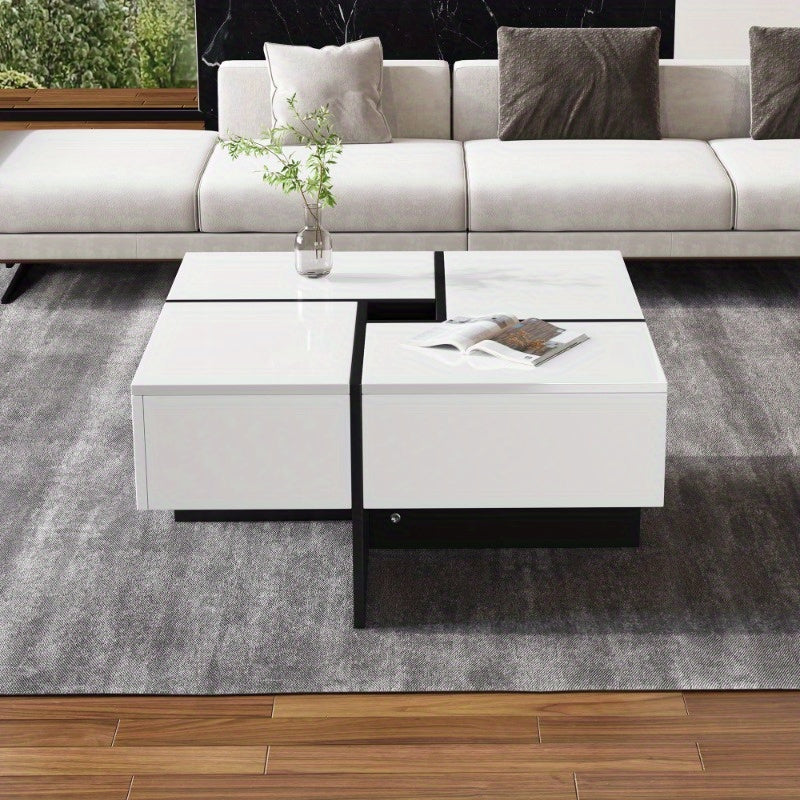 Salontafel – Woonkamertafel – Bijzettafel – Koffietafel – Tafel – Hoogglans Afwerking – 70x70x35 cm Met Opbergruimte En 4 Laden