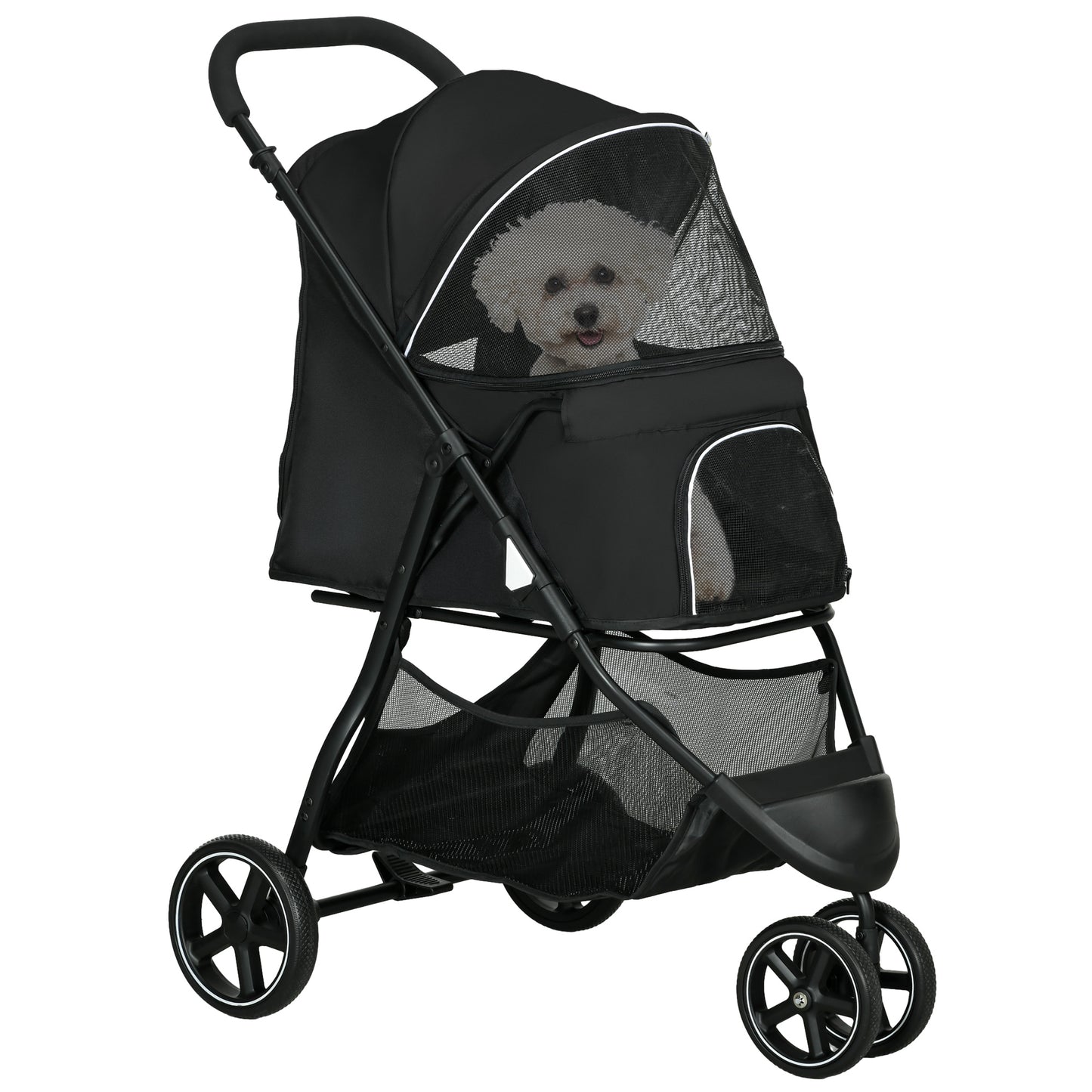Inklapbare Huisdier Buggy – Dierenwagen – Hondenwagen – Kattenwagen – Wandelwagen – Zwart – Stevig Metaal Frame – 4 EVA Wielen