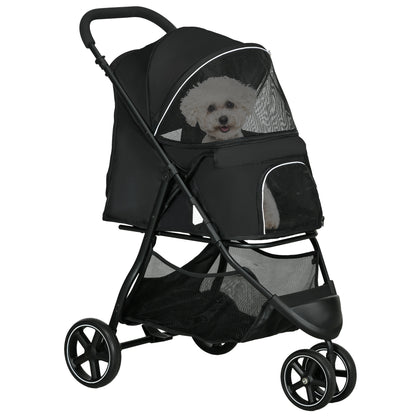 Inklapbare Huisdier Buggy – Dierenwagen – Hondenwagen – Kattenwagen – Wandelwagen – Zwart – Stevig Metaal Frame – 4 EVA Wielen
