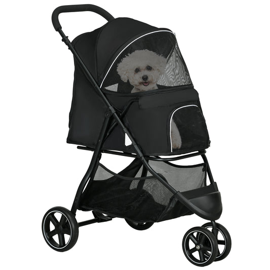 Inklapbare Huisdier Buggy – Dierenwagen – Hondenwagen – Kattenwagen – Wandelwagen – Zwart – Stevig Metaal Frame – 4 EVA Wielen